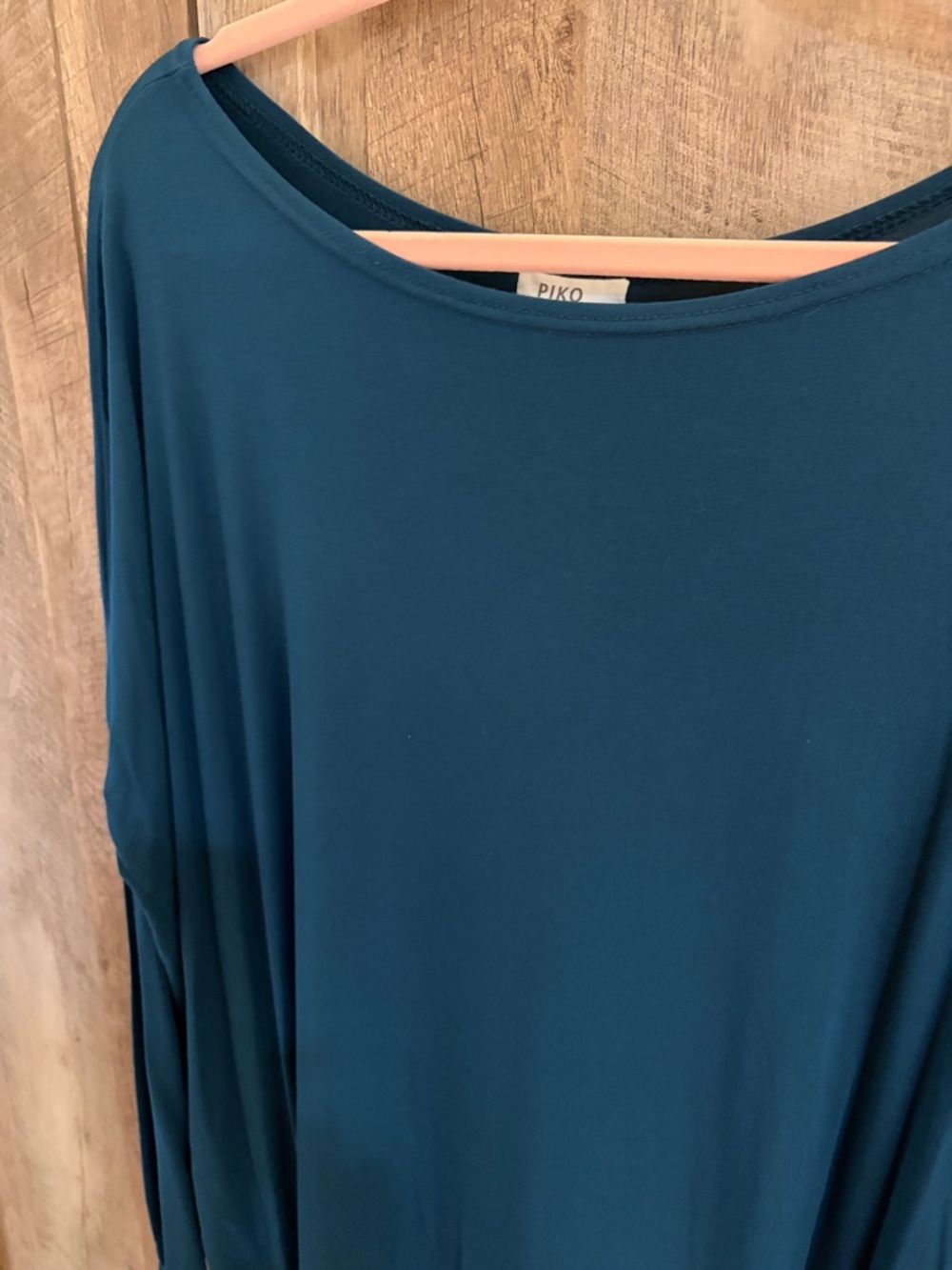 Piko 1988 Large long sleeve teal green Scoop Neck Top Tunic bamboo spandex